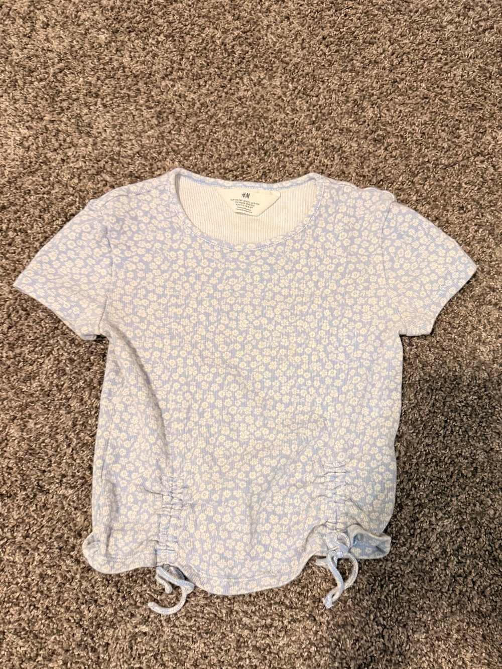 H&M Light Blue Floral Drawstring Short Sleeve Tee